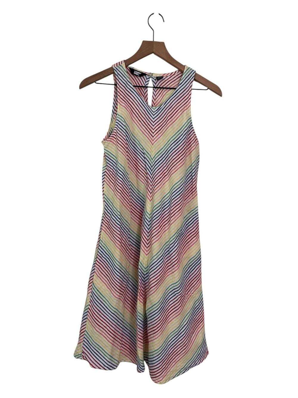 Lands End Womens Rainbow Stripe 100% Linen Sleeveless Dress Size XS Petite